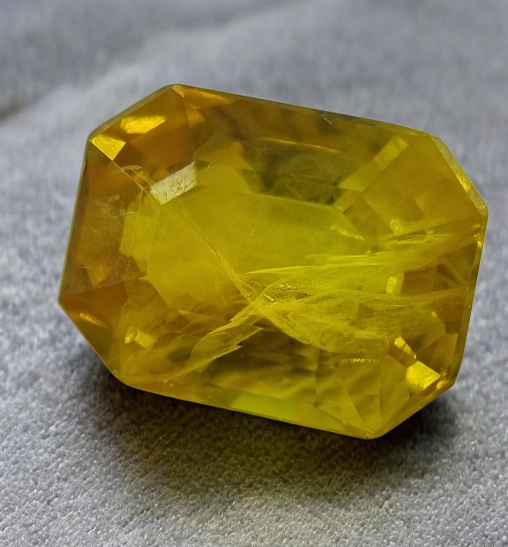 10.88 Carat Natural Thai Yellow Sapphire – Rectangle Cut, IDI Certified